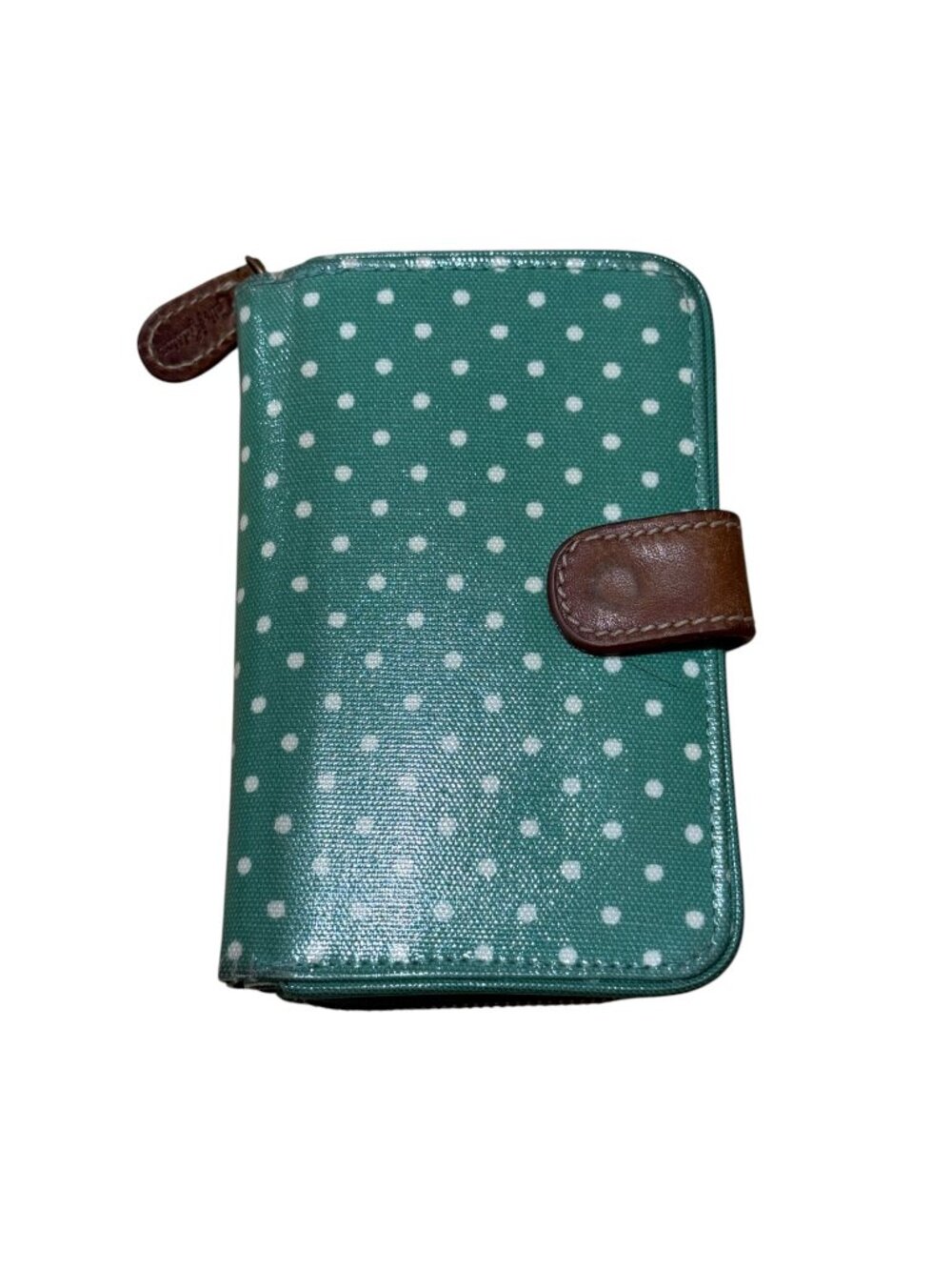4/$20🧡 Cath Kidston Teal Green White Polka Dot Wallet Brown Trim